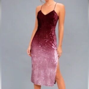Lulu's SUNSET SKYLINE BURGUNDY OMBRE VELVET MIDI DRESS